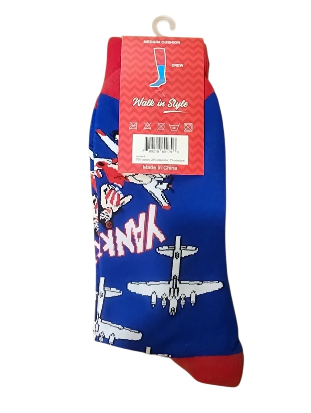 Sillies Socks Yankee Lady Flying Fortress Graphic Crew Socks, One Size. NWT